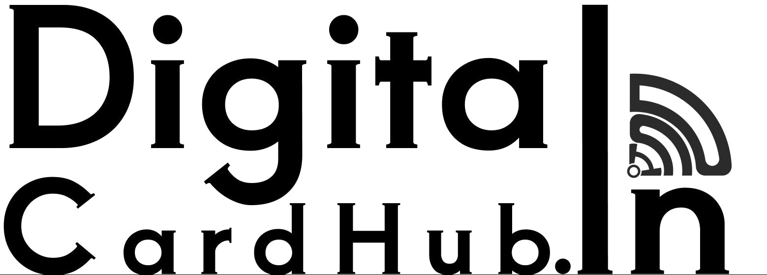 Logo of Digital Card Hub with text and icon on a white background